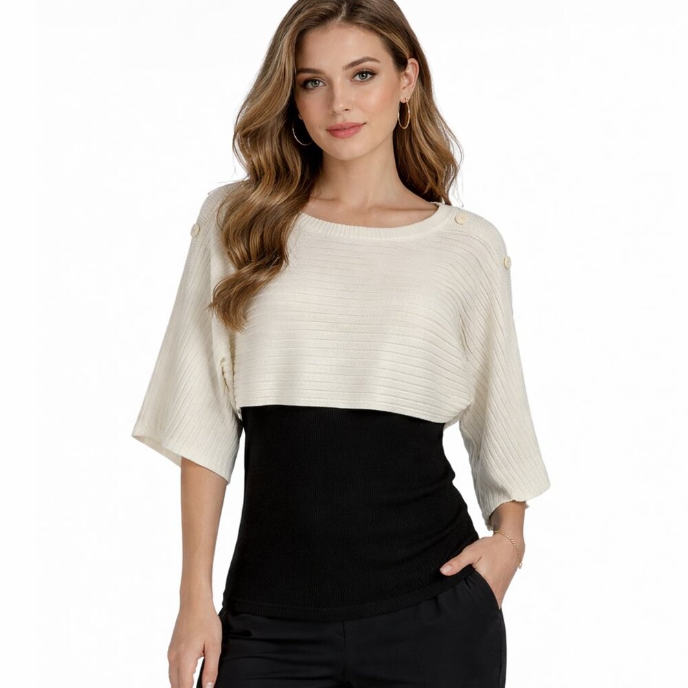 Joseph A. Button Down Shoulder Short Sleeve Dolman Sweater size M